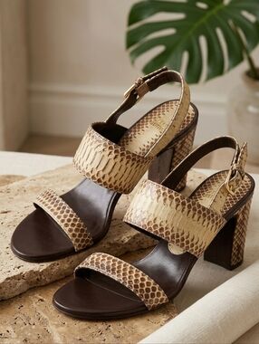 Stuart Weitzman Python Snakeskin Slingback Block Heel Sandals Spain 10